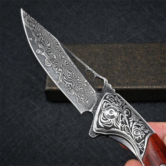 VG10 Damascus- Shark Dragon Folding Knife