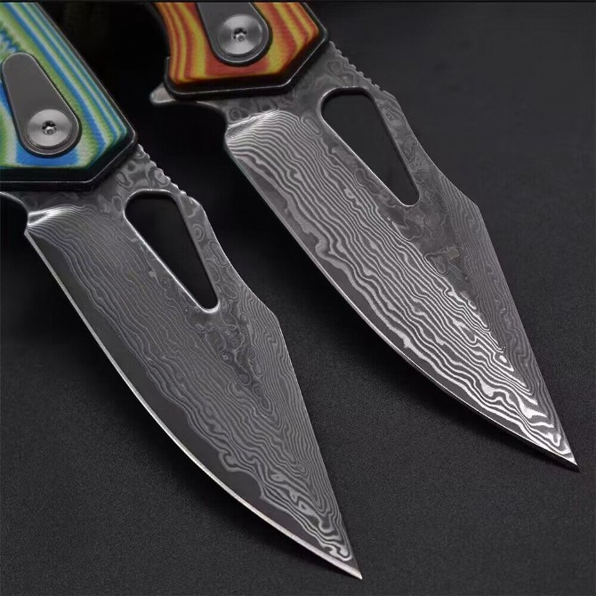 Damascus steel herringbone pattern G10 handle folding knife