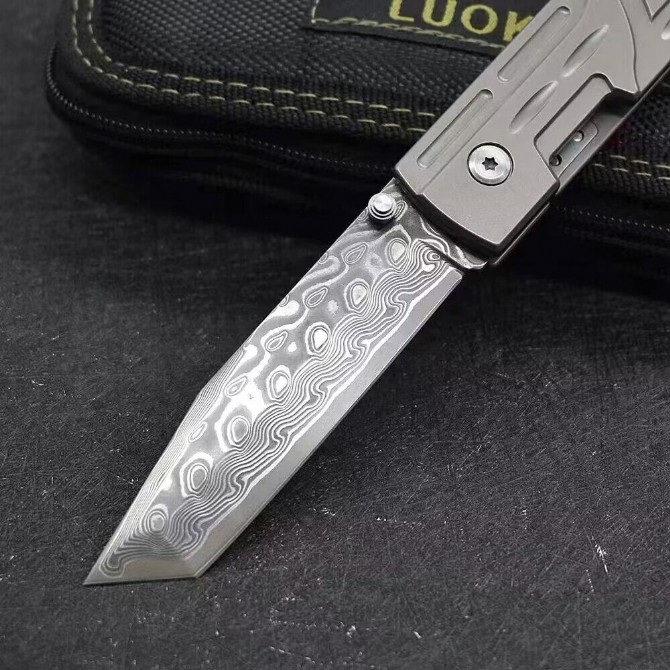 LUOKESI titanium alloy handle Damascus killer folding knife