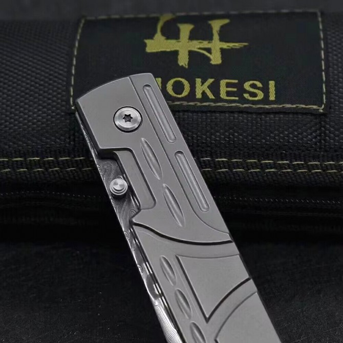 LUOKESI titanium alloy handle Damascus killer folding knife