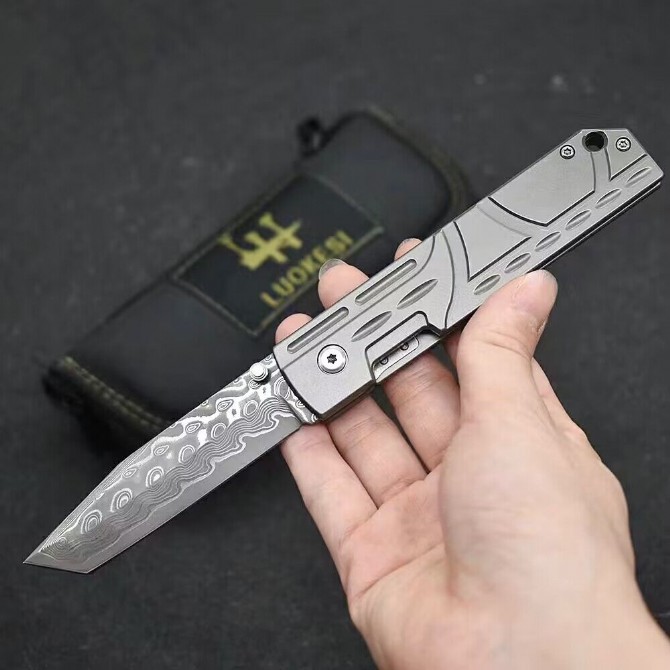 LUOKESI titanium alloy handle Damascus killer folding knife