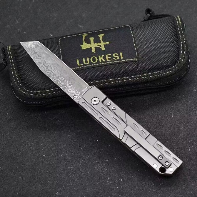 LUOKESI titanium alloy handle Damascus killer folding knife