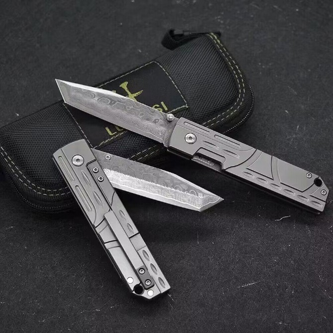 LUOKESI titanium alloy handle Damascus killer folding knife