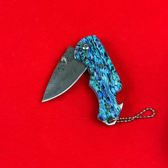 Damascus acrylic handle lockless pocket knife