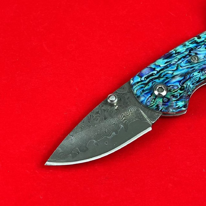 Damascus acrylic handle lockless pocket knife